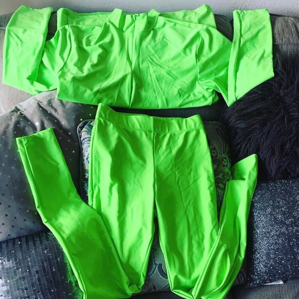 Neon green track suit